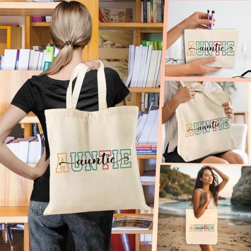 Cat Mom Auntie Physical Therapy Gifts Cosmetic Bags Canvas Tote Bag Christmas Gifts for Women Friend Aunt Therapist