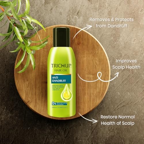 TRICHUP Anti-Dandruff Hair Oil with Tea Tree & Neem | Herbal Scalp Oil for Flaky, Itchy Scalp Relief | Ayurvedic Scalp Care | Deep Nourishment for hair care | Non-Greasy - 3.38 fl oz (Pack of 2)