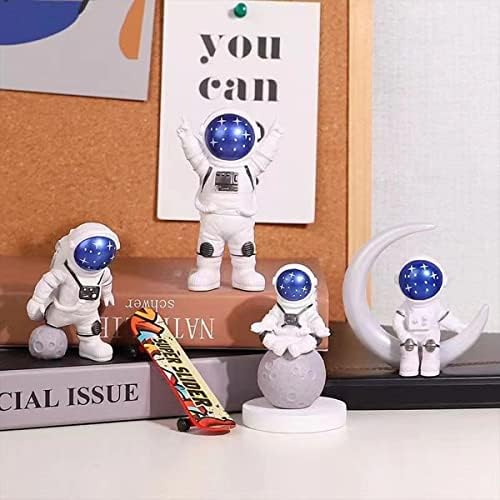 4PCS Cute Cartoon Creative Astronaut Figurine Resin Moon Spaceman Model Ornament Car Interior Figure for Astronaut Party Cake Topper Table Decoration ，with Exquisite High-End Gift Box。 (4PCS)