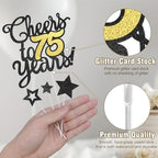 Cheers to 75 Years Cake Topper - Black Gold 75th Birthday/Anniversary Cake Topper for Men Women - Happy 75th Birthday Cake Topper - Cake Decorations for seventy-five Birthday or Anniversary Party