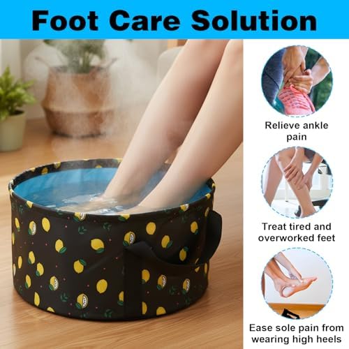 Foldable Bucket for Soaking Feet - Portable Foot Bath Tub Spa Basin for Travel, Home Pedicure & Outdoor Camping (Black)