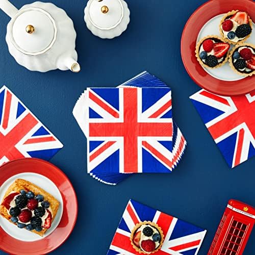 Juvale British Napkins - 2-Ply, 6.5 x 6.5 in, 100 Count - Union Jack Cocktail Paper Napkins for Union Jack Party Supplies & Themed Party Decor