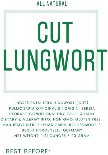 Lungwort Herb - Cut, Dried & Natural Lungwort (Pulmonaria Officinalis) - Origin: Serbia - Net Weight: 1.41 Ounces / 40 Grams