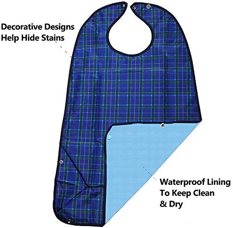 3 Pack Adult Bibs for Eating, Waterproof Clothing Protector with Crumb Catcher, Machine Washable Adult Bibs for men/women…