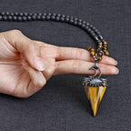 Jovivi 6mm Natural Tiger Eye Crystal Pendulum Necklace Lava Rock Labradorite Healing Chakra Triangle Pendulum Crystal w/Moon 25inches Adjustable