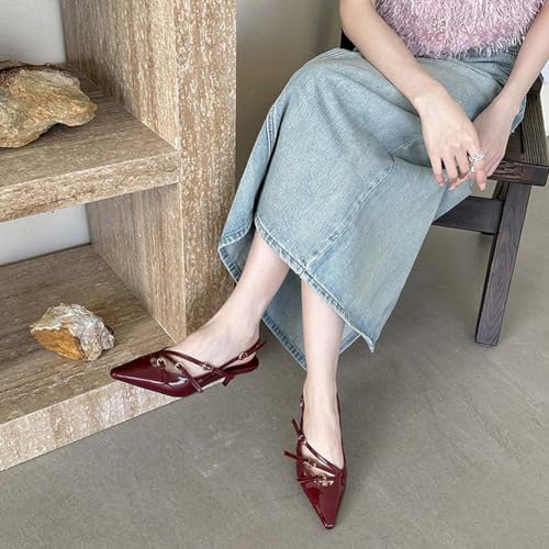 MICIFA Slingback Kitten Heels for Women Pointed Toe Stiletto Heels Slip On Pumps with Buckled Straps Dress Work Pumps Shoes