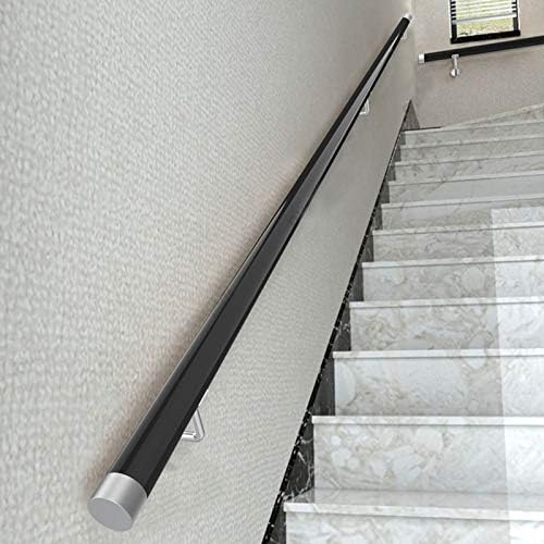 Black Wooden Stairs Handrail, Seniors Disabled Handicap Grab Bars for Steps Deck Porch Loft Wall Mount, Stainless Steel Kit, 50cm~150cm Long (Size : 130cm(51in))