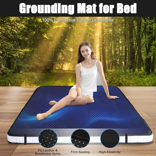 Grounding Mat for Bed Queen, 60"x80" Earthing Mat Grounding Pad for Better Sleep, Pain and Stress Relief, Conductive Carbon Fiber with Cord, Safe & Durable