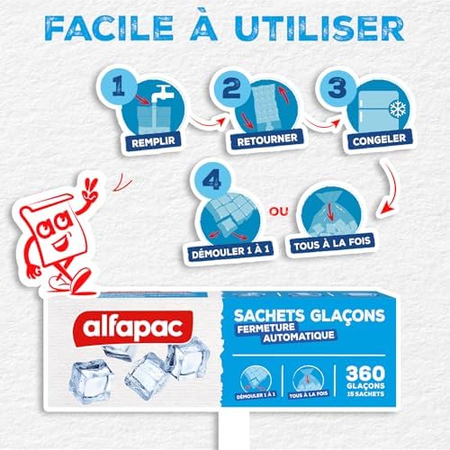 Alfapac - 15 Ice Cube Bags - Automatic Closure - Easy Release - 300 Ice Cubes