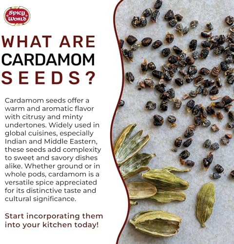 Spicy World Cardamom Seeds Decorticated 3.5 Ounce Bag - Natural, Vegan - No Pods, Also known as Elaichi Seed