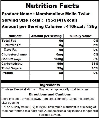 Mellow Twist Marshmallow 135g – Soft & Fluffy Twisted Marshmallow Trio – Perfect Snack, Hot Chocolate Topping, or Sweet Treat – Korean Snack