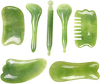 7 Pack Gua Sha Scraping Massage Facial Tools Kit, ResinGuasha Scraper Board Health Care Beauty Scrape Plate with Flax Bag for Face Body Leg Back Care Physical Acupuncture Deep Tissue Therapy (Green)