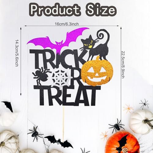 1Pcs Happy Halloween Cake Topper Black Glitter Trick or Treat Cake Topper Castle Witch Pumpkin Ghost Bat Halloween Cake Decorations Cake Pick for Halloween Birthday Baby Shower Party Supplies