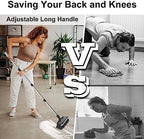 Heavy Duty Floor Scrub Brush with Long Handle, Adjustable Stainless Steel Handle, Stiff Bristles & Rubber Squeegee Scraper, Concrete Floor Scrubber for Cleaning Floor Concrete Deck Hardwood Patio Tile