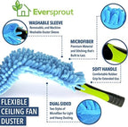 EVERSPROUT Flexible Microfiber Ceiling & Fan Duster (Pole Sold Separately) | Extra-Long 25'' Duster | Removable & Washable Sleeve | Bends to Clean Any Fan Blade | Twists onto Standard Threaded Poles