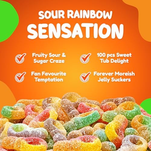Sweetzone Sour Jelly Suckers 800g 100pcs, Fizzy Fruity Gummies, Retro Soft Halal Gummy Candy, Sweet Tub of Bulk Sweeties, Jelly Sweets for Kids, Party Candy, Bulk Sweet Gummy Mix