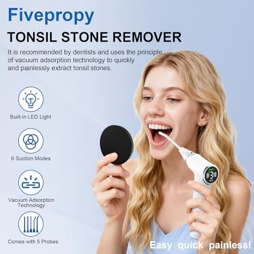 Upgraded Tonsil Stone Remover Tool – Rechargeable Tonsil Stone Vacuum with LED Light & 11-in-1 Probes, for Bad Breath Relief, Safe Silicone/Glass Tip for Tonsilloliths Removal (OFF-White)