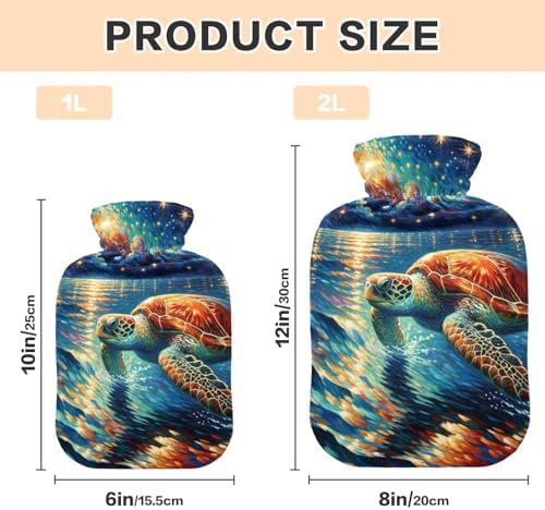 Sea Turtle Under Night Hot Water Bottles with Soft Cover Feet and Bed Warmer Hot Water Bag for Neck and Shoulder Pain Relief, 1 Liters