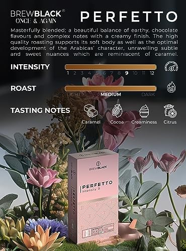BrewBlack Perfetto Coffee Capsules - 50 Aluminum Coffee Pods Compatible with Nespresso Original line, Medium Roast - Intensity 9/12, Made in Italy