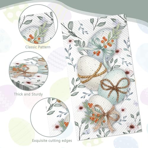 100Pcs Easter Napkins - Watercolor Flower Egg Party Napkins Spring Floral Theme Party Supplies Disposable Luncheon Dinner Napkins 7.8" x4.3" for Tea Party Kitchen Bathroom
