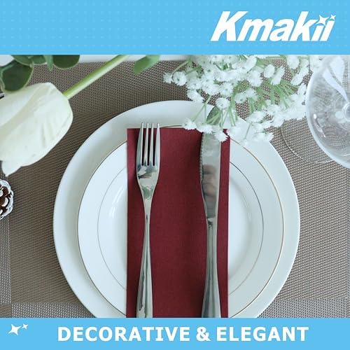 KMAKII Disposable Napkins Cloth Like Paper Napkins Linen-Feel Guest Towels Paper Hand Towels Hand Napkins Cloth For Bathroom,Weddings, Parties,Dinners 50 Count, Size 7.87 X 15.75 Inches- Burgundy