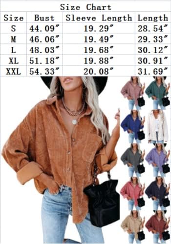 Memorose Womens Corduroy Button Down Shirts Casual Long Sleeve Shirt Jacket Boyfriend Oversized Shacket Jacket Blouses Tops