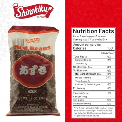 Shirakiku Dark Red Beans | Japanese Vegan Azuki Small Beans | Fiber, Iron Various Calcium & Minerals | Perfect For Asian Recipes and Desserts | Delicious Nutritious Beans 12-Ounce