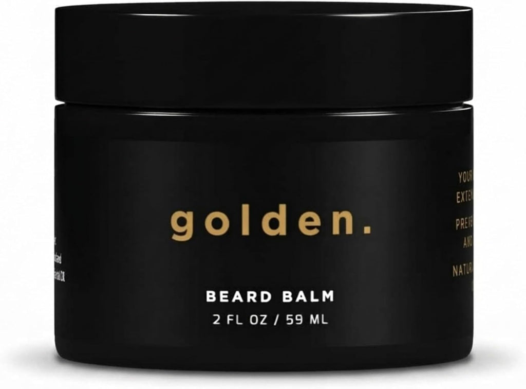 Golden Grooming Beard Balm - Tames Flyaways & Promotes Thicker Growth - Natural Styling Wax with Shea & Mango Butter - Relieves Beard Itch & Dandruff - Signature Fresh Scent, 2oz