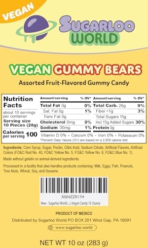 Sugarloo World Sanded Vegan Gummy Bears – Mixed Fruit Plant-Based Candy with a Firm Pectin Bite & Zesty Sugar Coating (10 oz, Gelatin-Free)