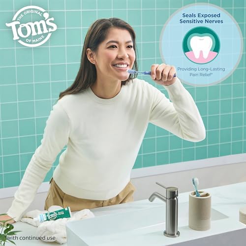 Tom’s of Maine Rapid Relief Plus Sensitive Toothpaste, Fluoride Free, 4.5 Oz, 3 Pack, Sensitive Teeth Toothpaste, Enamel Safe, Builds Arginine and Calcium Shield Around Teeth, Gentle Mint