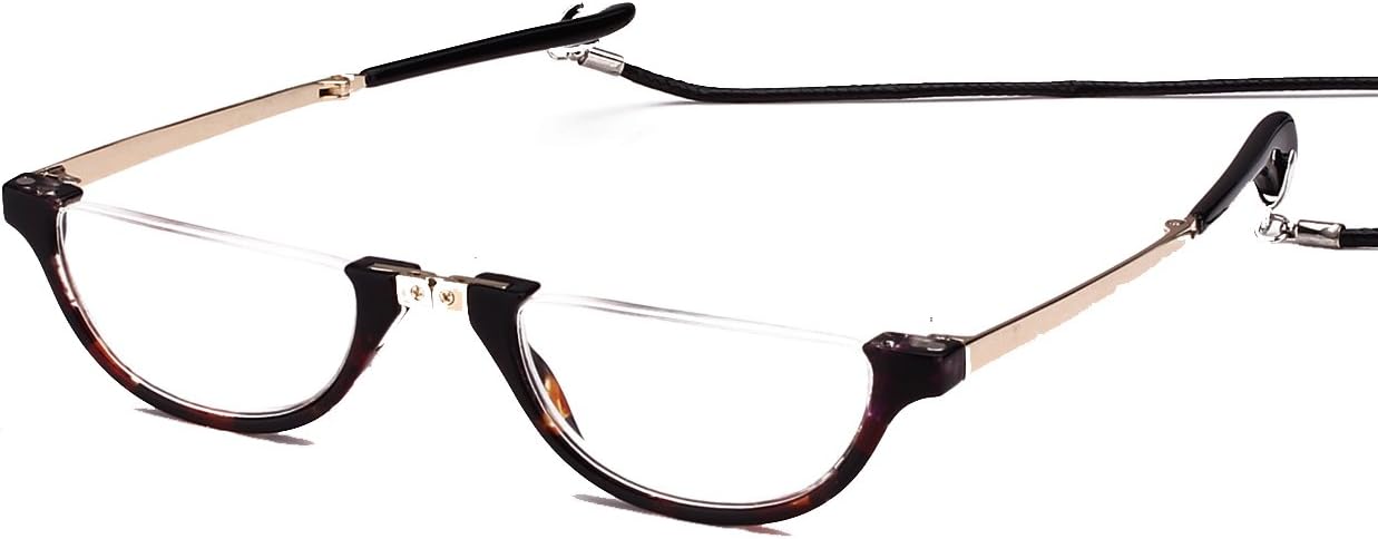 Agstum Mens Womens Half Moon Foldable Reading Glasses with Portable Case (Tortoise shell, 3.5)