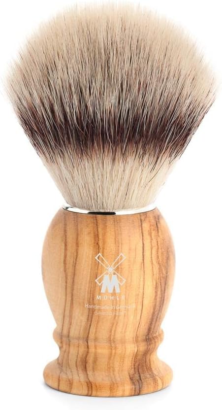 MÜHLE Classic Olive Wood Medium Silvertip Fiber Shaving Brush - Synthetic Luxury Shave Brush for Men, Rich Lather