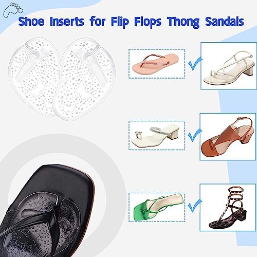 Gel Metatarsal Pads for Thong Sandals Flip-Flops, 2Pairs Forefoot Cushion Inserts, Ball of Foot Grip Pads for Metatarsal Support and Pain Relief, Anti-Slip