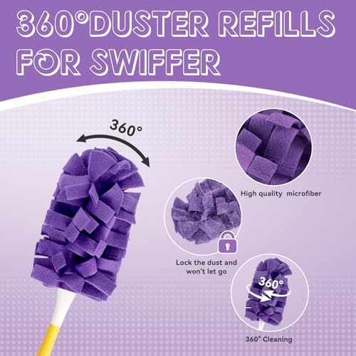 Reusable Duster Pads Compatible with Swiffer Hand Duster, 360 Duster Refill, Dusters Heavy Duty Refills, Microfiber Dusters Refills for Blinds, Car, Furniture, Fans, 3 Pack (Handle is Not Included)
