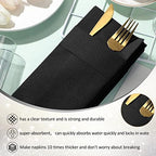 Cindeer 150 Pcs Black Linen Dinner Feel Napkins with Built in Flatware Pocket Prefolded Paper Disposable Airlaid Guest Hand Towel for Silverware Wedding Reception Christmas Baby Shower