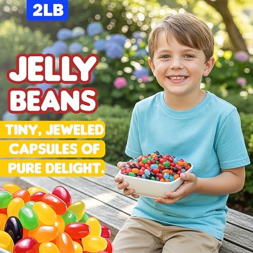 Jelly Beans – 2 lb Bulk Bag | Assorted Flavors: Strawberry Orange, Blue Raspberry, Watermelon, Grape, & Apple | Perfect for Candy Lovers, Parties, Easter & Gifting