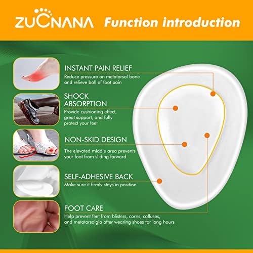 ZUCNANA Metatarsal Pads for Women (12 Pieces), Ball of Foot Cushions for Women High Heels, Soft Gel Shoe Inserts for Foot Pain Relief, Anti-Slip One Size Fits Any