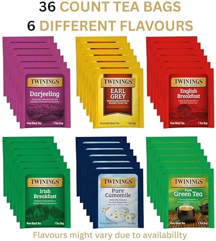 Twinings Tea Bag Sampler Variety with Brown Wooden Organizer Tea Chest (36 Tea Bags) 6 Different Popular Flavours, Gift for Tea Lovers: Women, Men, Mom, Dad, Family, Friends, Couples