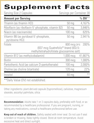 Integrative Therapeutics Active B-Complex - with Choline and Methyfolate - Cellular Energy, Immune Function & Heart Health Support with Vitamins B2, B6 & B12* - Gluten-Free - 60 Capsules (30 Servings)