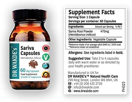 DR WAKDE'S Sariva Capsules (Hemidesmus indicus) I 100% Herbal I 60 Veggie Capsules I Ayurvedic Supplement