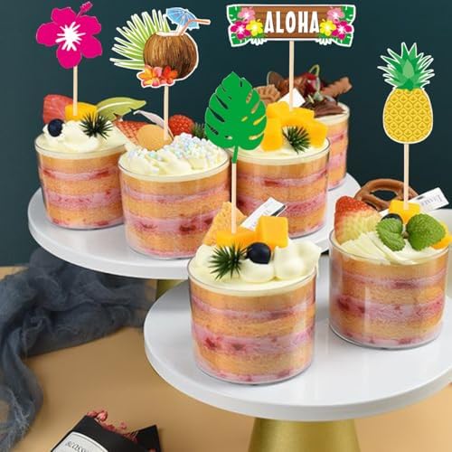 Hawaiian Cupcake Toppers,24 PCS Hawaiian Cake Decorations,Hawaiian Party Decorations