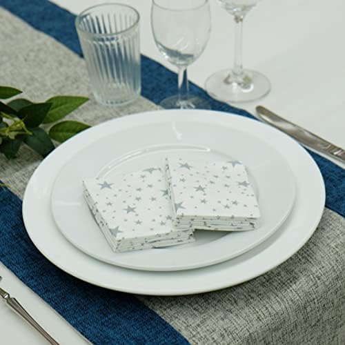 Star Shaped Origami Dinner Napkins with Silver Stars on White (Disposable) - 12 Pack, 23" x 15", 3-Ply Paper - Style Name: Pop Gaze