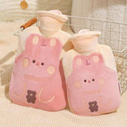 Cute Hot Water Bottles, 1L (34oz) Large Hot Water Bag with Cartoon Plush Cover for Hot and Cold Compress,Hand Feet Warmer, Neck and Shoulder Pain Relief (Beige Lucky Rabbit, 500ML-12.5 * 21CM)