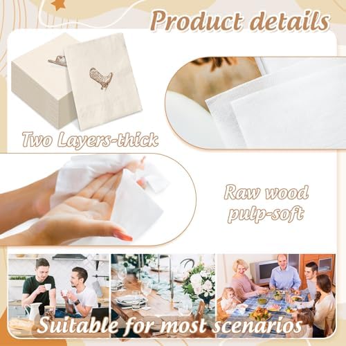 Whaline 50Pcs Western Cowboy Cocktail Napkins Beverage Napkin Brown Cowgirl Hat Boot Last Rodeo Disposable Paper Napkin for Birthday Bachelorette Baby Shower