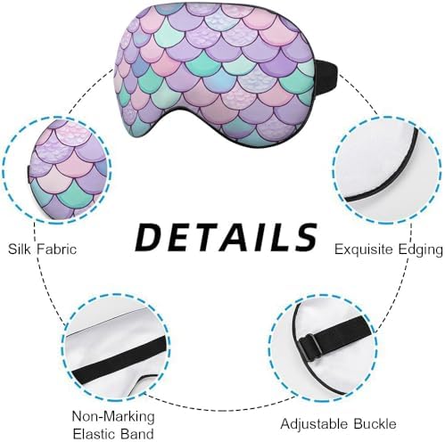 Mermaid Scales Eye Mask Sleeping Mask Pink Purple Blue Green Scales Marine Life Sleep Masks Silky Soft Eye Cover for Women Men Shading Blindfold for Air Travel Sleeping