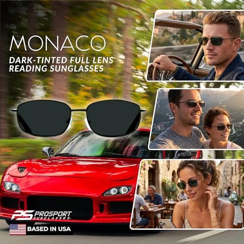 proSPORT Reading Sunglasses Full Lens Sun Readers for Men Women UV Protection Non-Bifocal Lightweight Metal Frame Smoke Lens