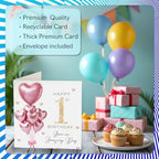 Stuff4 1st Birthday Cards for Girls - Pink Glitter Balloons - Happy Birthday Card for 1 Year Old Girl Daughter Sister Cousin Niece, 5.7 Inch Bday Greeting Cards