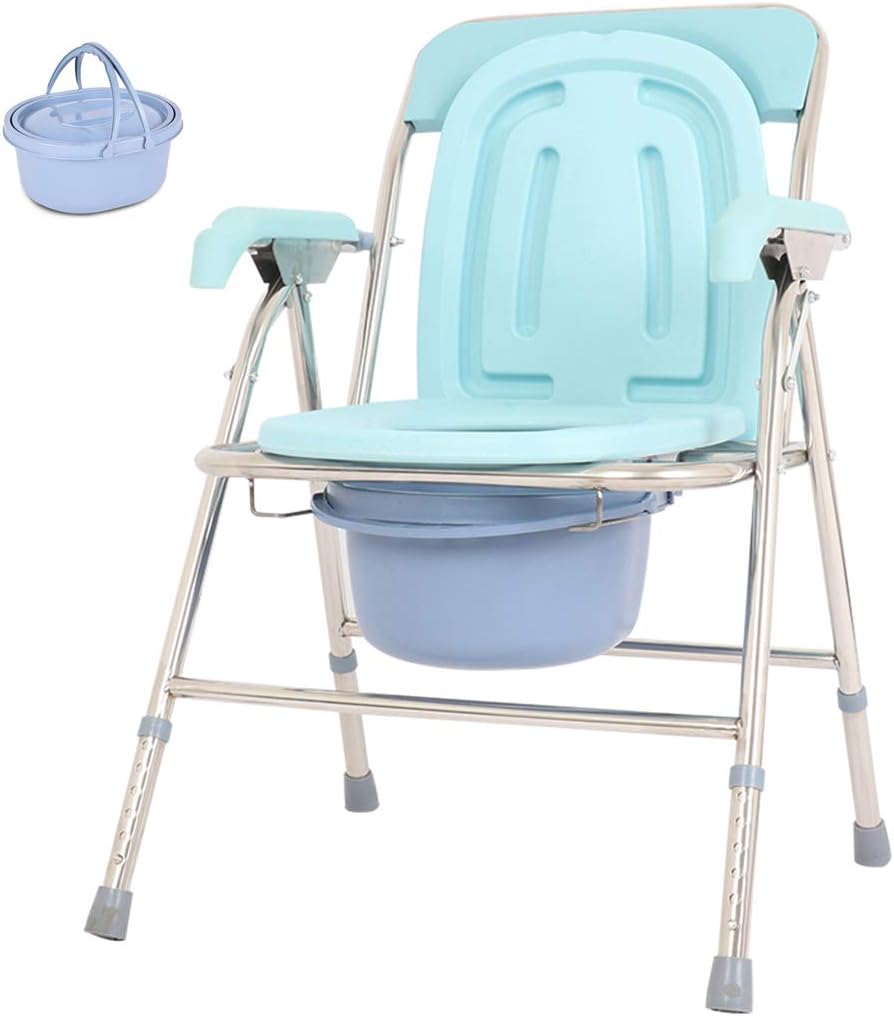 Multifunctional Bedside Commode Seat Shower/Potty Chair Portable Toilet 3-in-1 Height Adjustable with Handles and Bucket Support Tool-Free Assembly