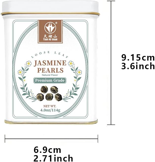 TIAN HU SHAN Jasmine Tea Jasmine Dragon Pearls Green Tea Loose Leaf 4oz (114g) Tin
