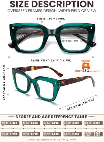 Hubeye 3 Pack Oprah Style Reading Glasses Oversized Readers Blue Light Blocking Computer Eyewear With Spring Hinge